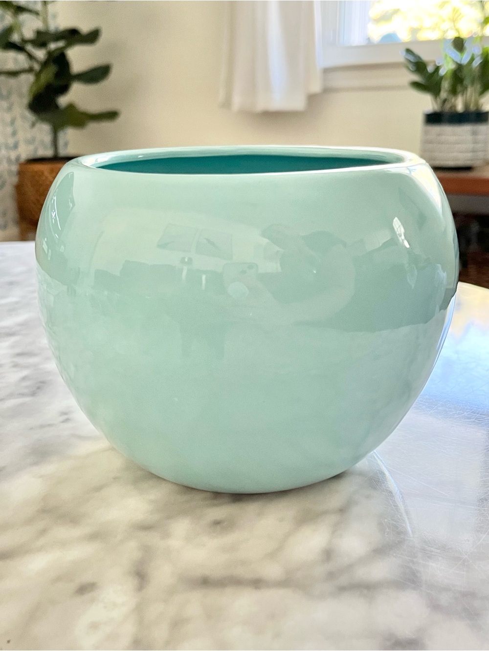 Glossy Aqua Blue Ceramic Planter
